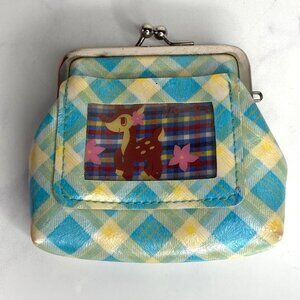 Vintage Y2K Kawaii Deer Coin Purse Clasp Wallet Blue Plaid Harajuku Japan Style